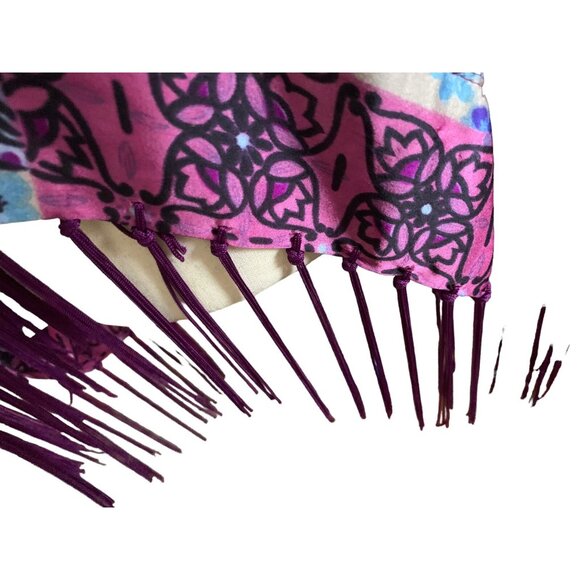 Vintage Elaine Gold for Collection XIIX Purple Patchwork Fringed Sheer Art Scarf - Picture 3 of 13